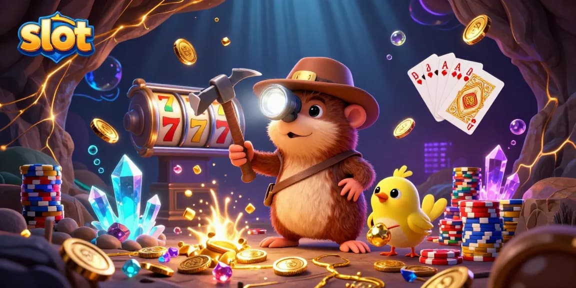 Engage with thrilling slot machine adventures showcased in a vibrant, dynamic casino illustration.