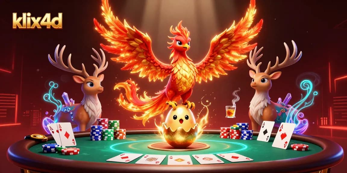 Menggali pengalaman baru dengan klix4d, menyaksikan phoenix berapi yang megah dan simbol permainan di sekelilingnya.