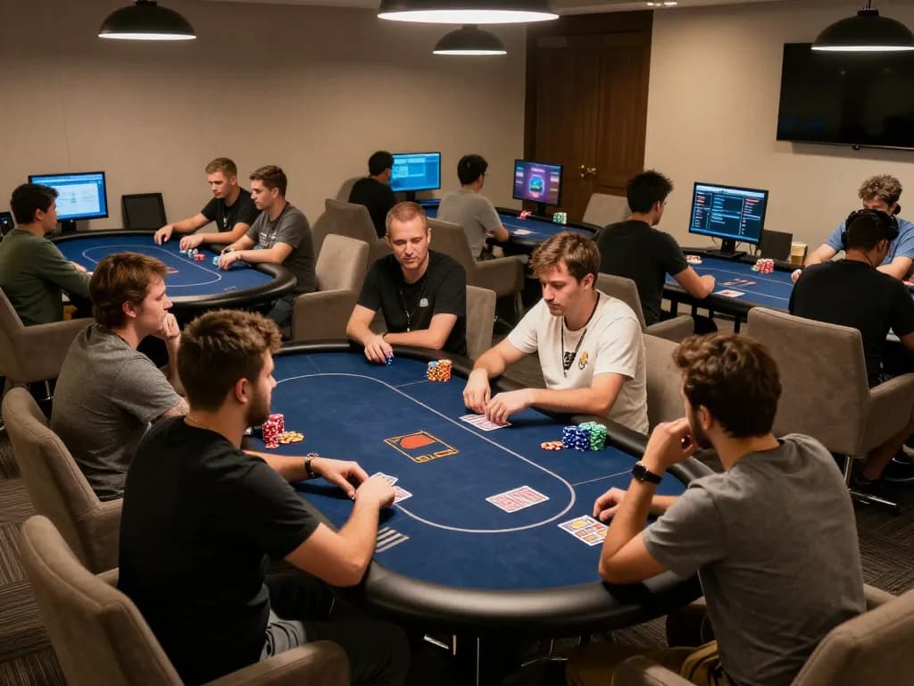 Pemain yang terlibat dalam idn poker di turnamen online mewah dengan suasana kompetitif dan permainan yang dinamis.