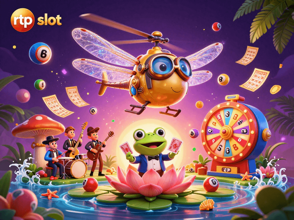 Experience exciting rtp slot action with vibrant characters in an imaginative casino scene.