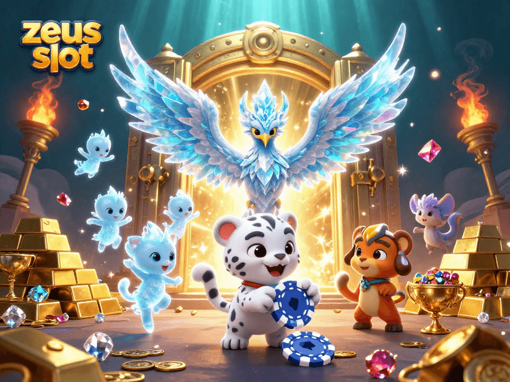 Experience the thrill of zeus slot with dynamic characters and rich casino elements in this spectacular illustration.