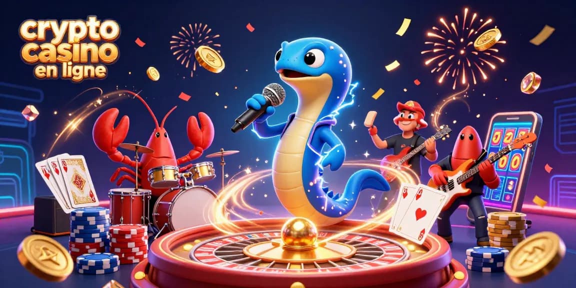 Jouez à des jeux de casino en ligne crypto avec un DJ anguille électrique dans une scène festive.