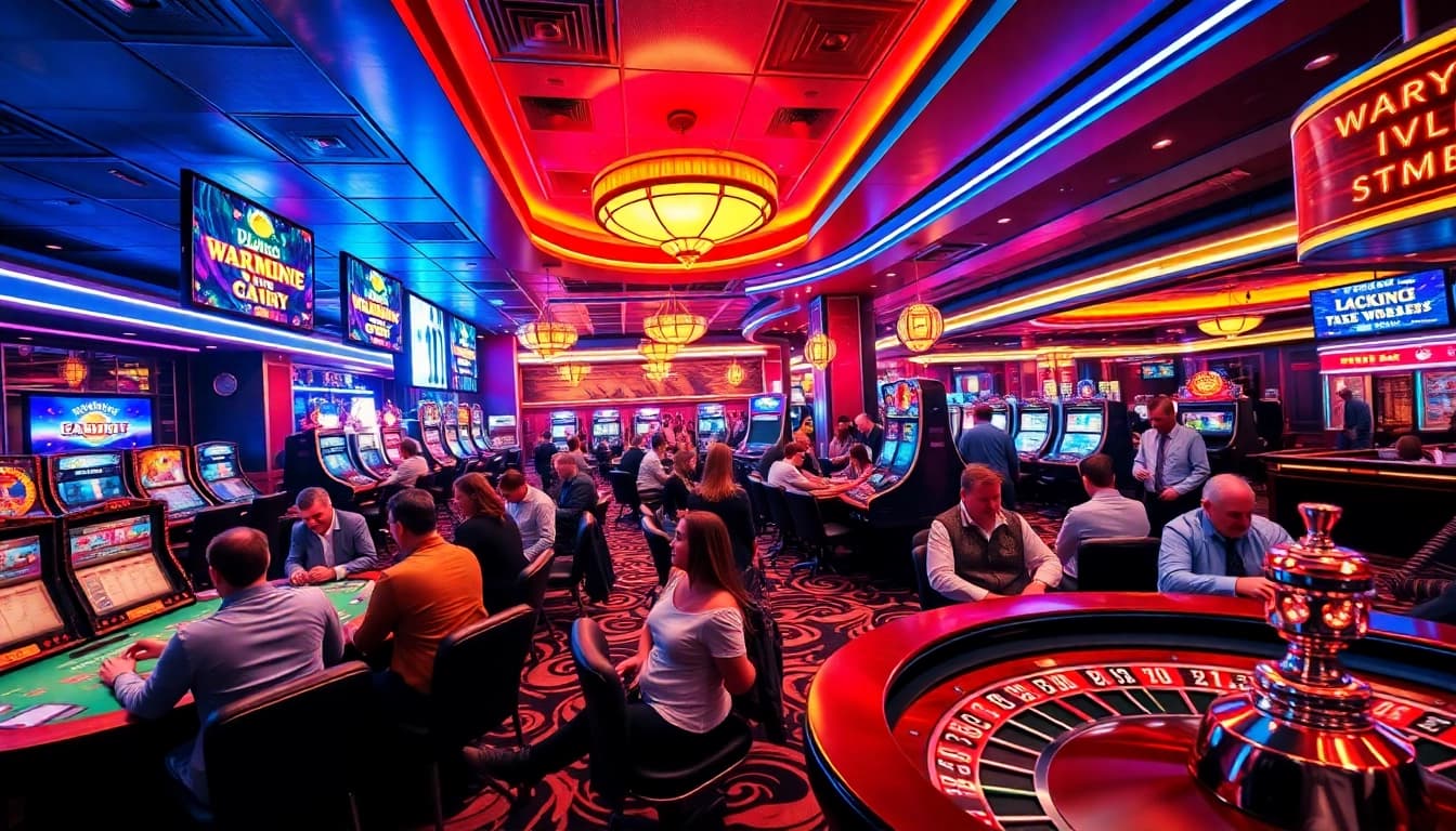 Menggambarkan rtp akurat di casino yang ramai dengan pemain di meja permainan.