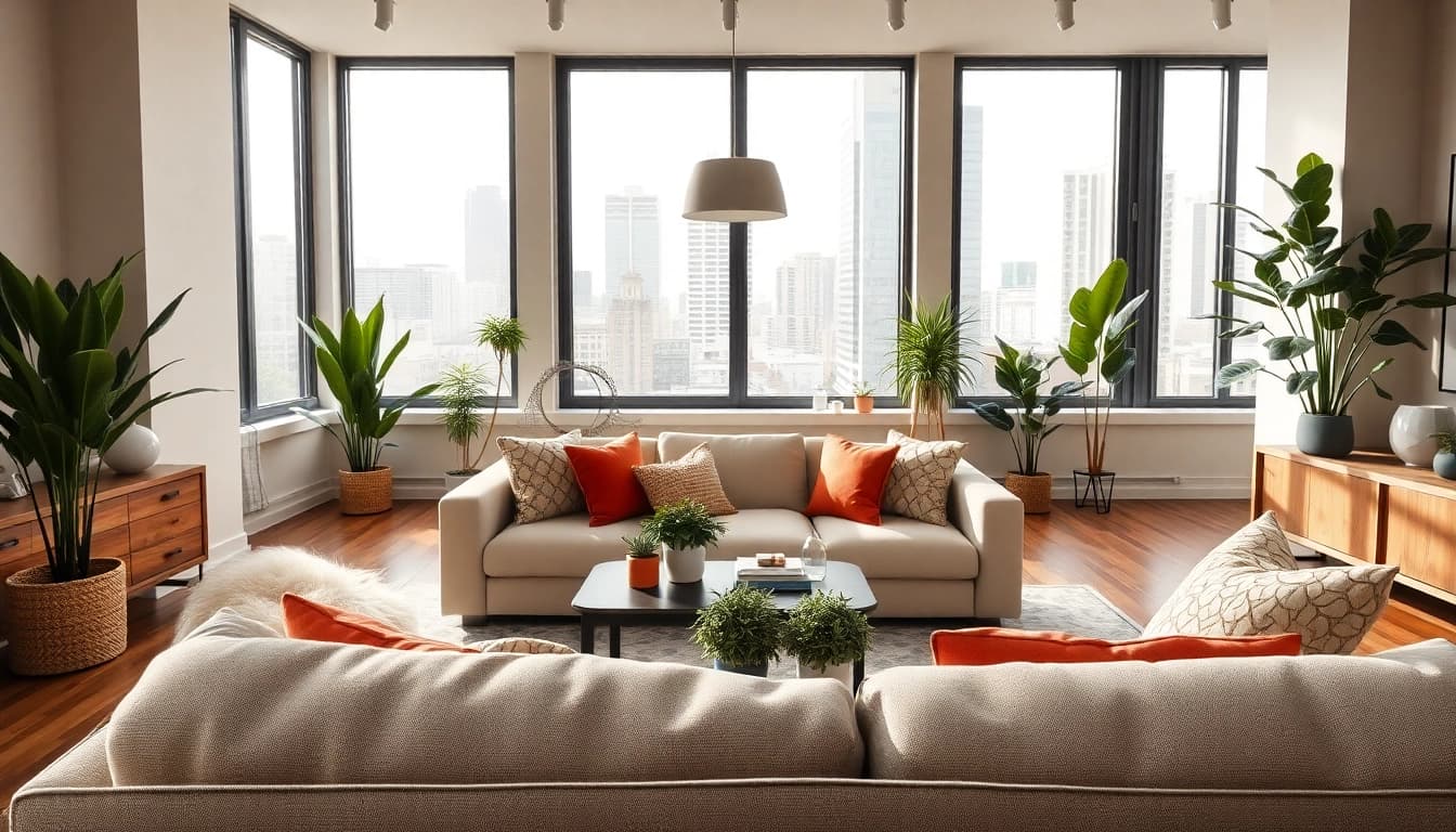 Showcase of seamless living in a modern urban apartment with cozy decor and natural light.