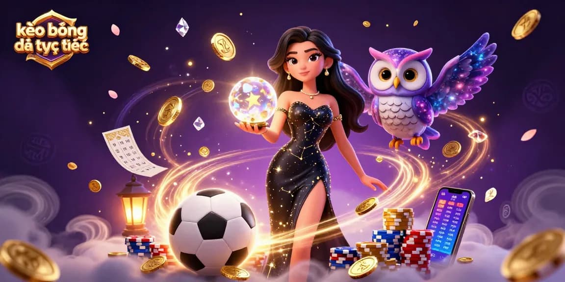 Engage in the exhilarating world of kèo bóng đá trực tuyến with sparkling sports elements and vibrant betting slips.
