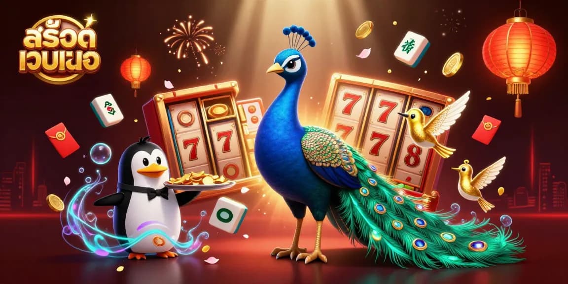 Play exciting สล็อตเว็บตรง slot games with thrilling jackpots and fine graphics in a vibrant 3D casino scene.