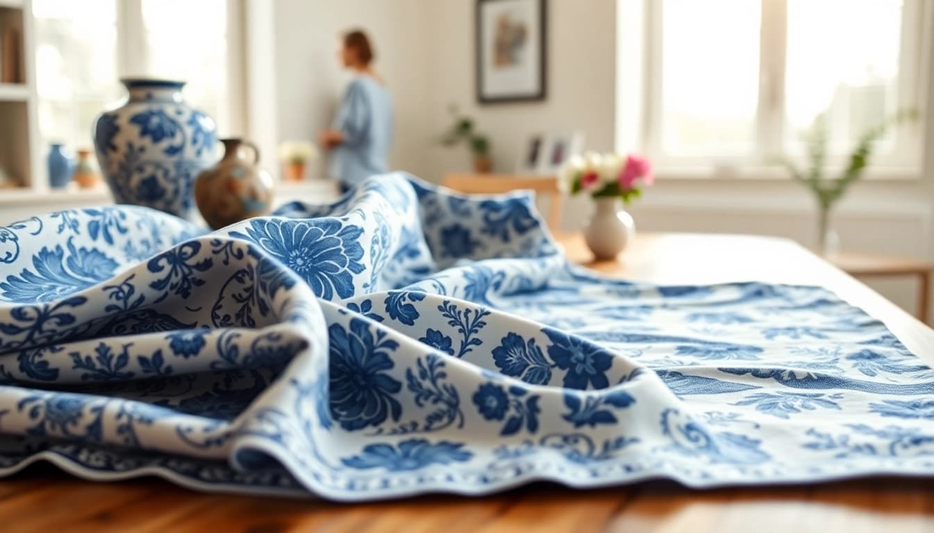 Bekijk de delftsblauwe stoffen collectie met prachtige patronen en texturen.