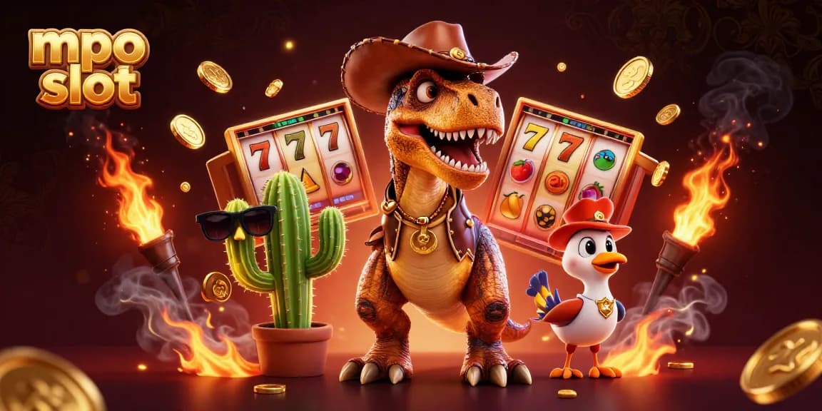 Play mpo slot with exciting vibrant characters in a dynamic casino scene featuring thrilling elements.