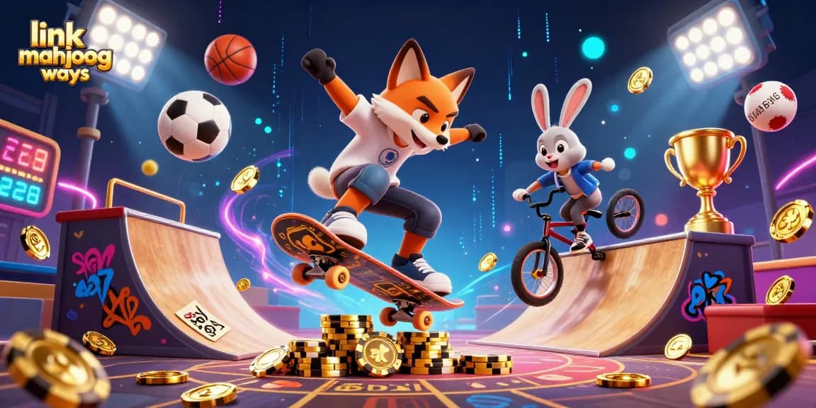 Engage with link mahjong ways in this vibrant scene, featuring dynamic casino action and lively characters.