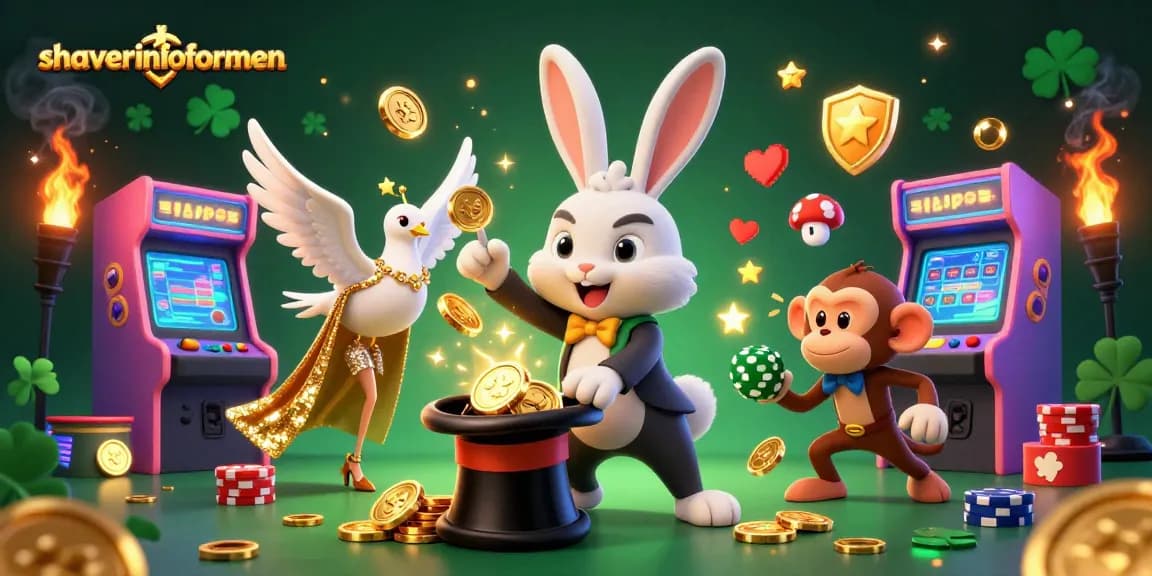 shaverinfoformen magic unfolds with cartoon characters and casino elements, immersing in vibrant gaming atmosphere