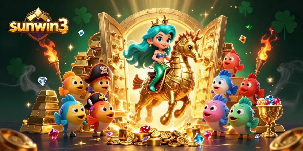 Witness the fantasy world of sunwin3 as a mermaid princess and her seahorse take center stage in a vibrant casino adventure.