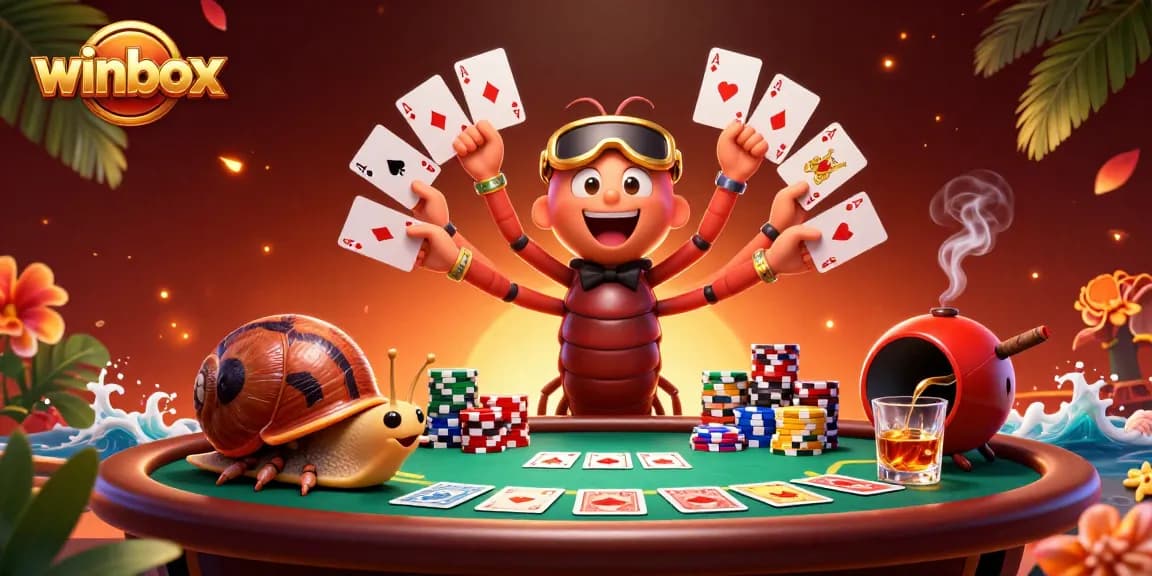 Experience thrilling wins at winbox with our vibrant casino illustration featuring unique characters and game elements.