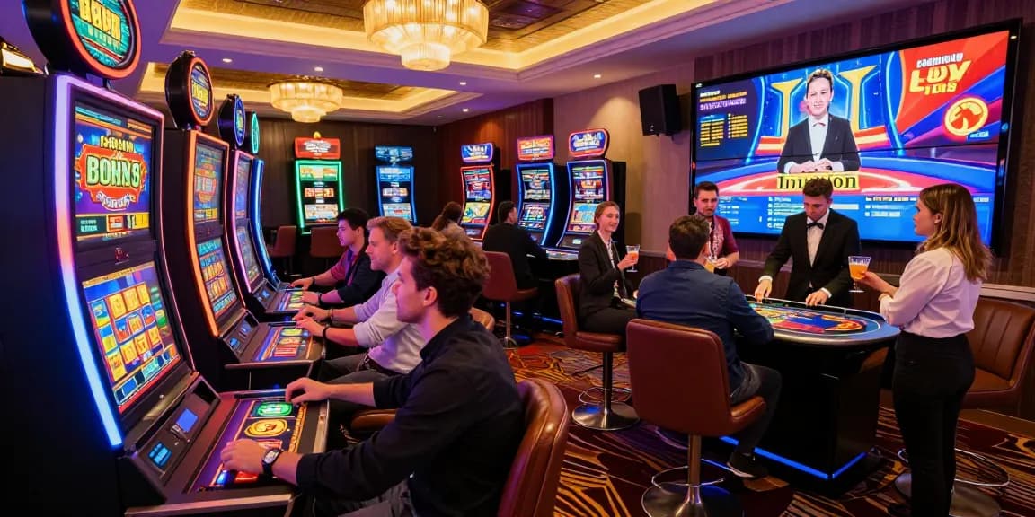 Dynamic gambling scene from https://tootingpharmacypractice.co.uk showcasing players at a modern non-UK casino with Bonus Buy slots and live dealer games.