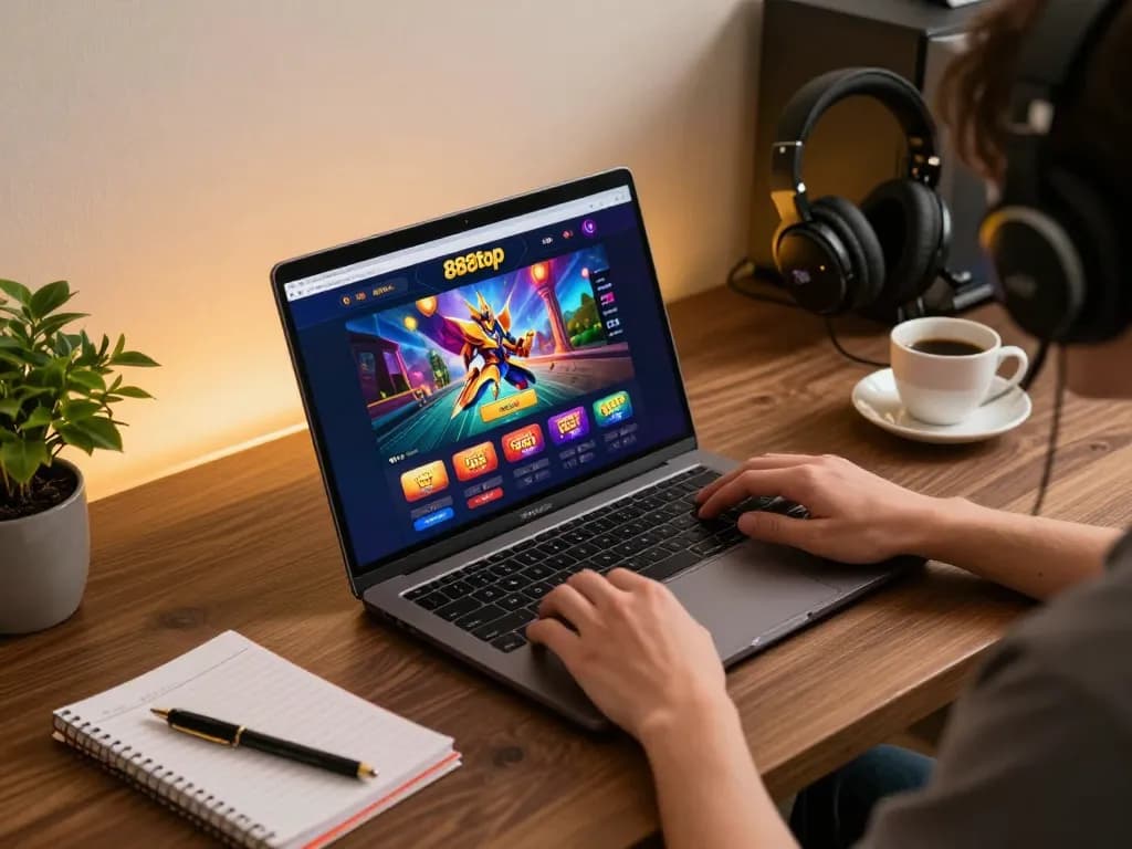 Player enjoying a thrilling game on 888top com, showcasing dynamic online casino gameplay with stylish setup