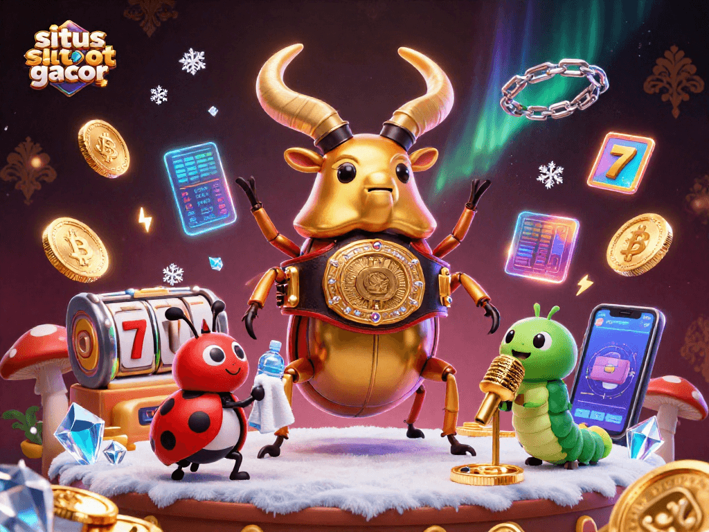 Engage with situs slot gacor using colorful characters and dynamic casino elements showcasing vibrant gameplay.