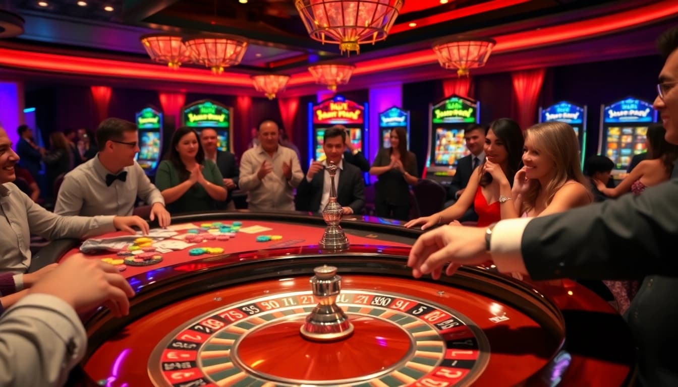 Experience the excitement of rtp pragmatic play at a luxury casino table with vibrant colors.