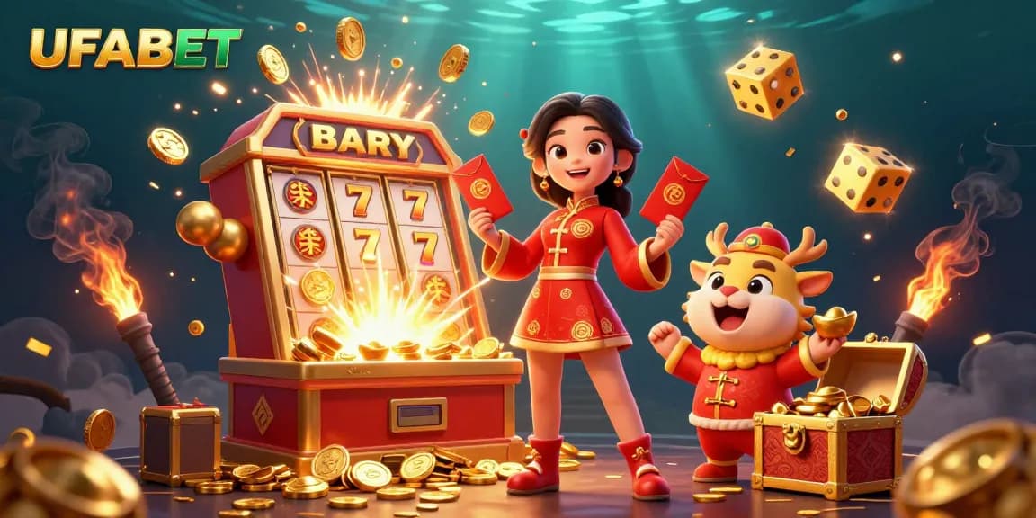 Spin and win on UFABET's vibrant slot experience with golden treasures and dynamic gameplay elements.