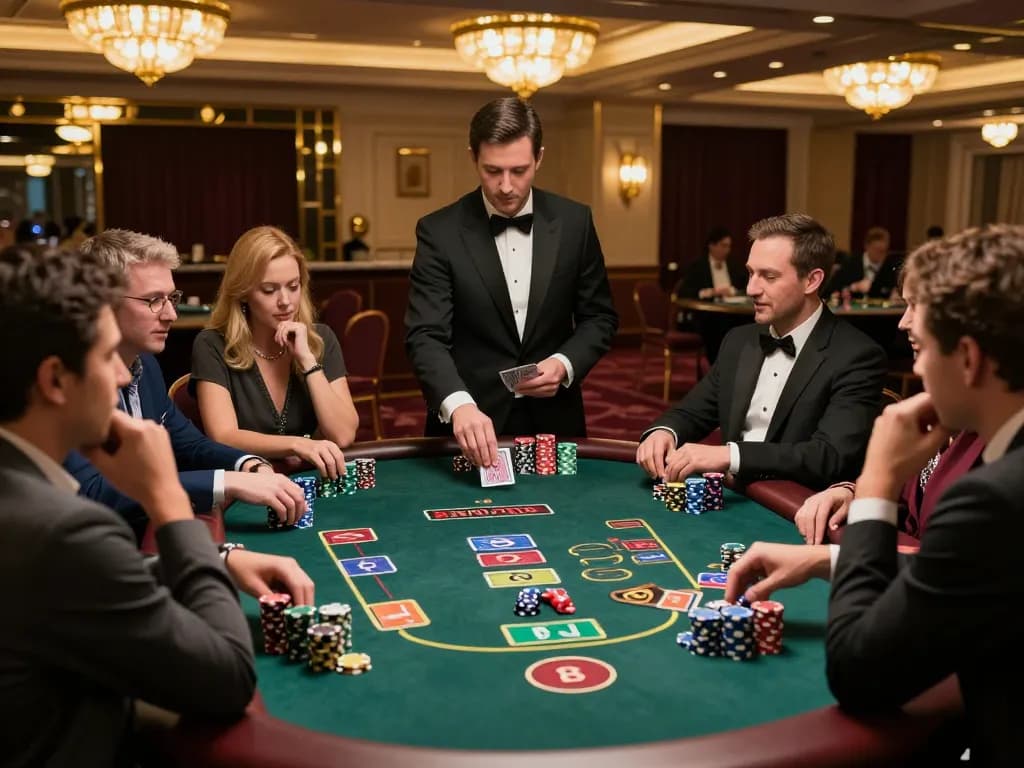 Players engaged in intense blackjack strategy at a casino table using nano banana 3 model for customized gaming designs.