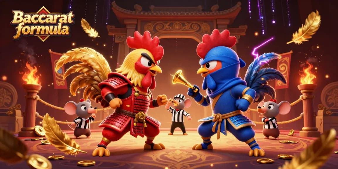 Engage in the Baccarat formula with dynamic 3D roosters in a thrilling gambling showdown.