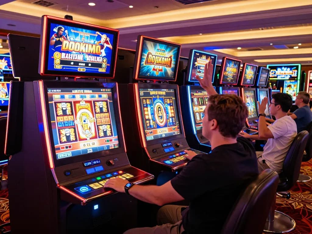 Play exciting situs slot games in a colorful casino atmosphere with eager players