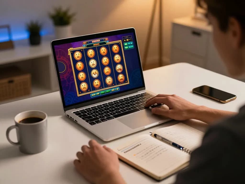Engaging gaming moment with slot deposit 10k interface displayed on a stylish laptop in a cozy home office setup.