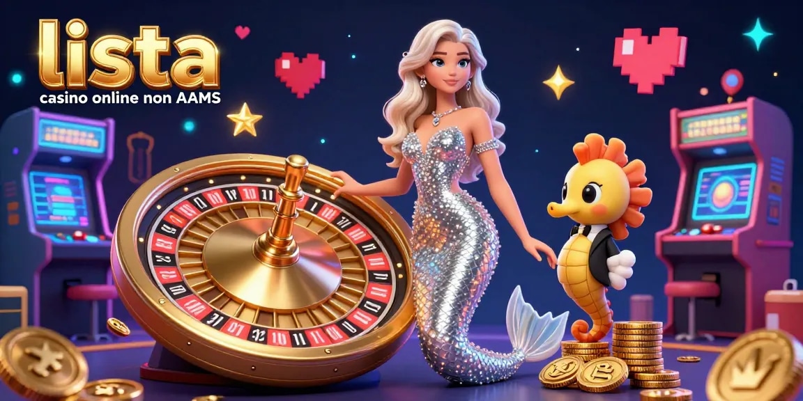 Scena coinvolgente che illustra la lista casino online non AAMS con una donna glamour vicino a una roulette e elementi di gioco da casinò.