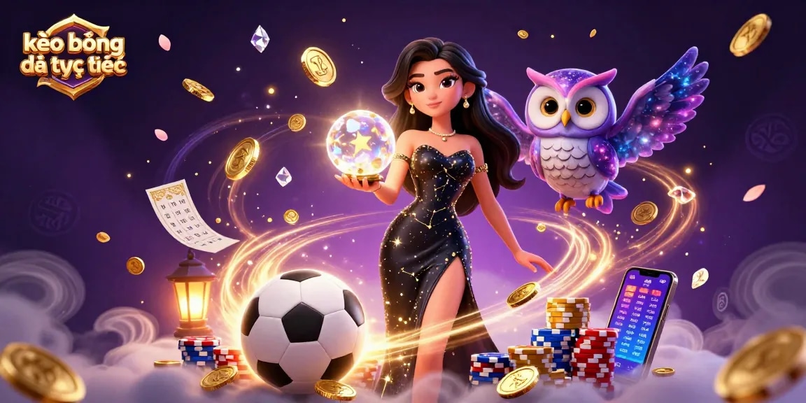 Engage in the exhilarating world of kèo bóng đá trực tuyến with sparkling sports elements and vibrant betting slips.