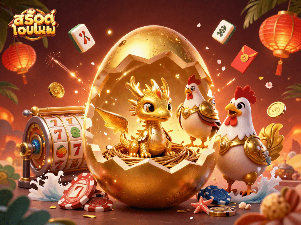 Spin to win with สล็อตออนไลน์: dazzling golden dragon revealing hidden treasures on vibrant casino slots.