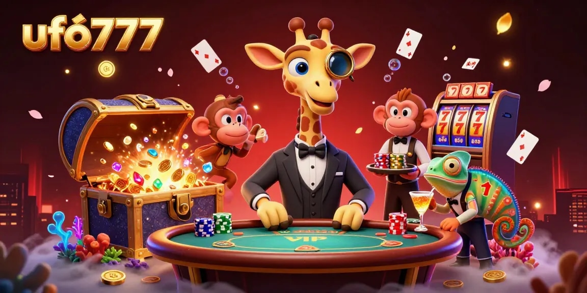 Spin and win big on ufo777 with a vibrant 3D casino scene featuring animated characters.
