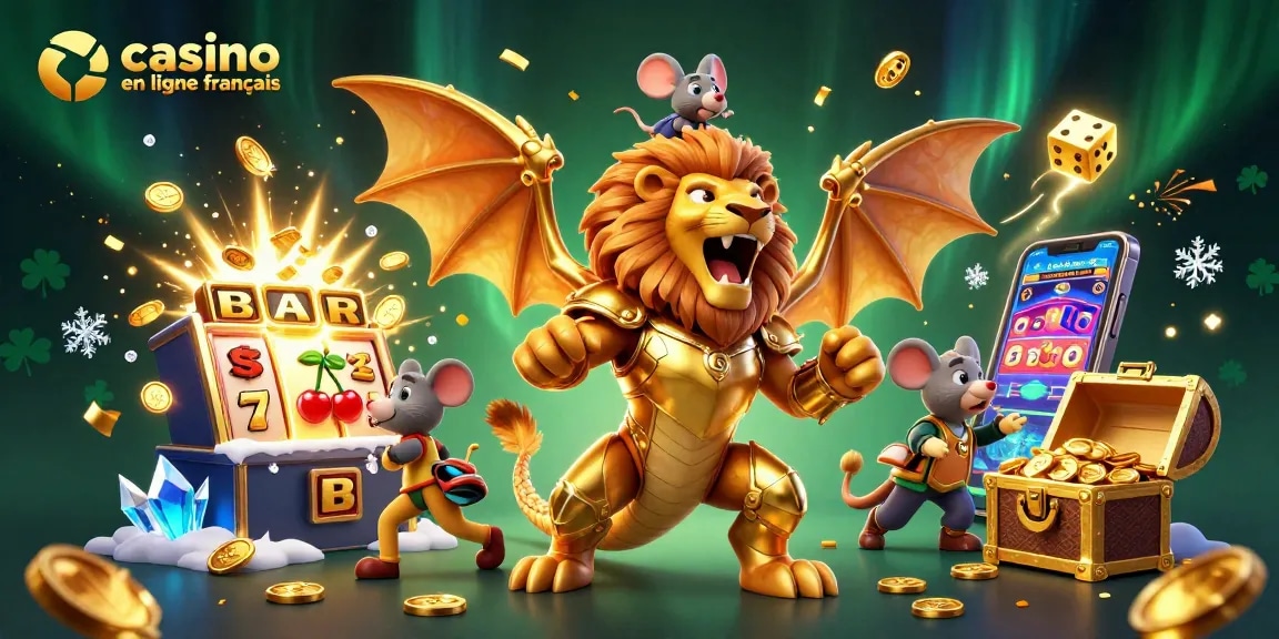 Jouez à des jeux passionnants au casino en ligne français avec des illustrations 3D captivantes représentant des jackpots palpitants et de l'action.