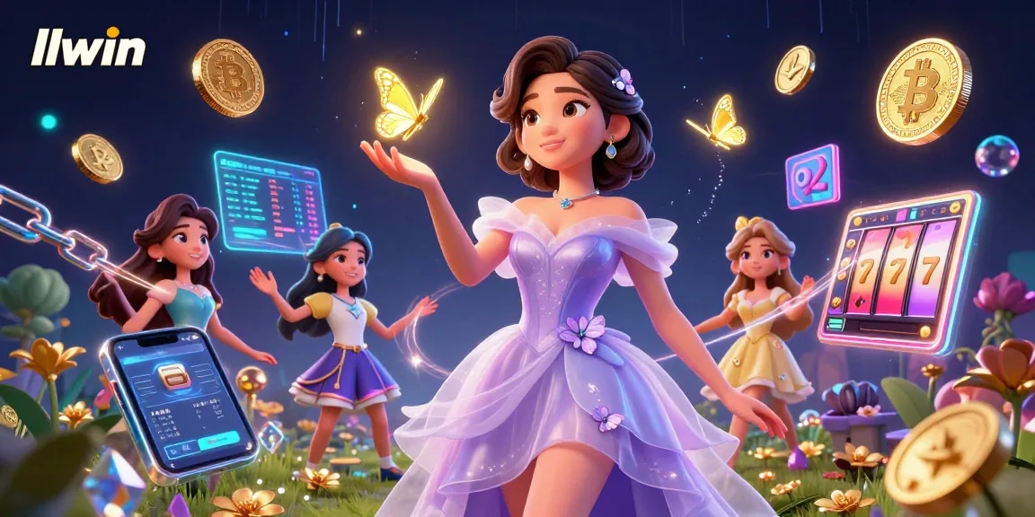 Spin the reels and win at llwin with a stunning Asian woman in a magical casino setting.