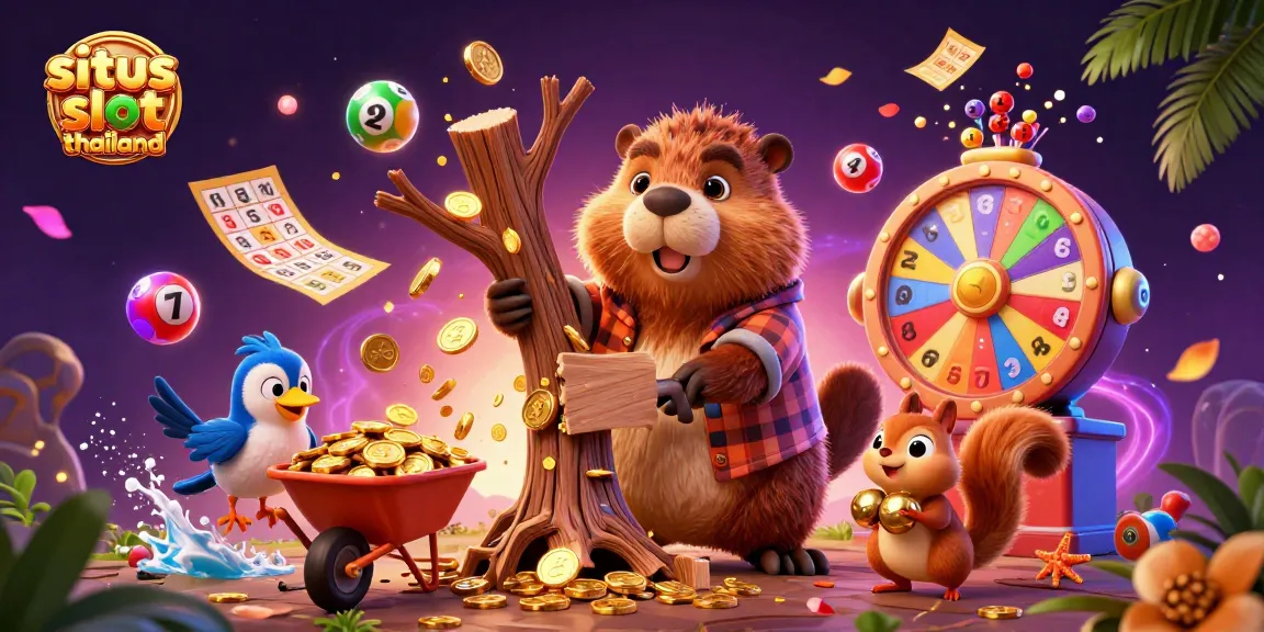Situs slot thailand showcases a vibrant scene with cartoon characters enjoying a dynamic lottery game filled with excitement.