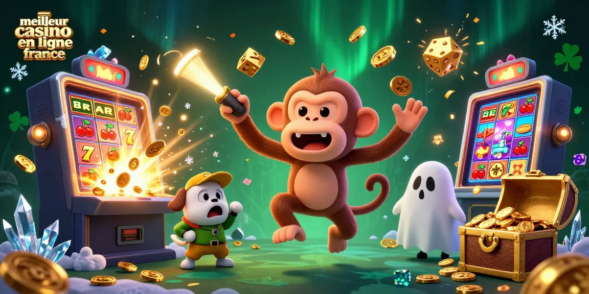 Explorer le meilleur casino en ligne France avec un singe fantôme jonglant des pièces d'or.