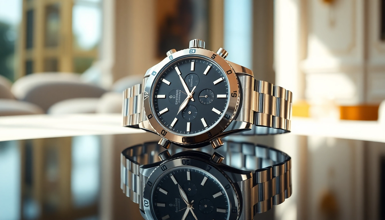 Showcase of a luxurious replica watch highlighting its intricate details and craftsmanship.
