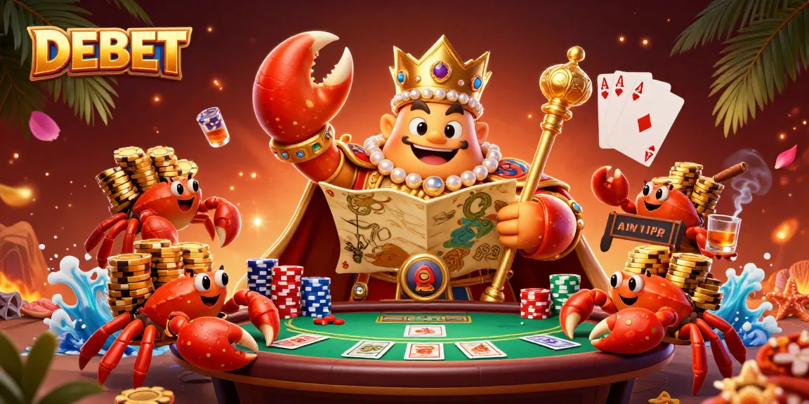 Engage in exciting gambling experiences at DEBET, featuring vibrant characters amid dynamic casino elements.