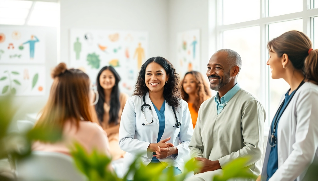 Health consultation in a vibrant clinic showcasing expert care and support.
