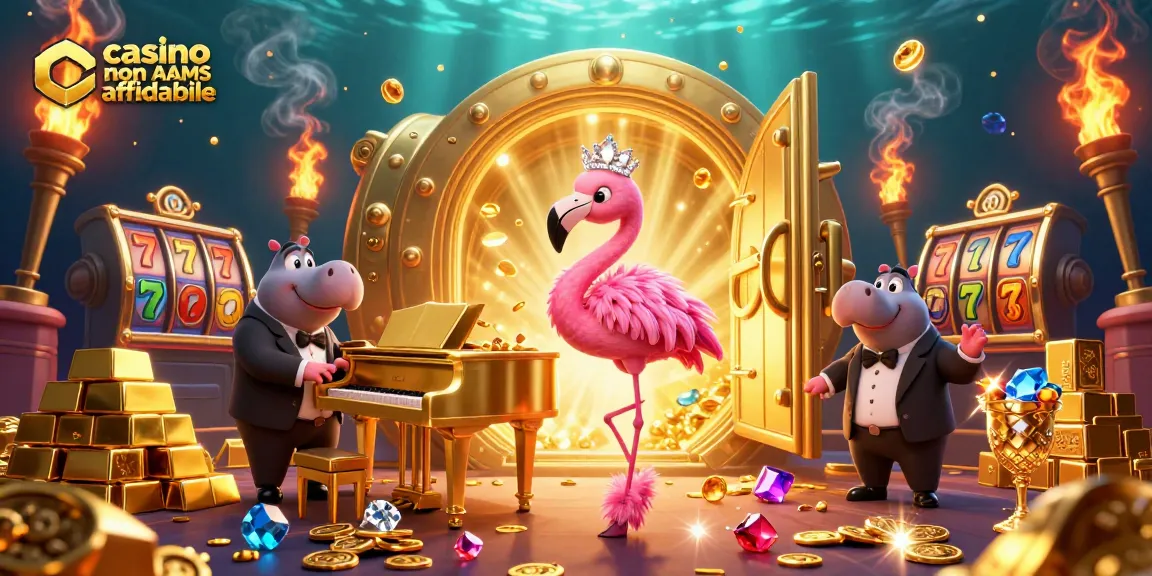 Vivi il divertimento vibrante nei casino non AAMS affidabile con personaggi vivaci, tesori d'oro e slot machine.