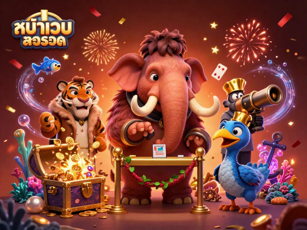 Engaging scene on the หน้าเว็บสล็อต showcasing vibrant casino characters amidst dynamic game elements