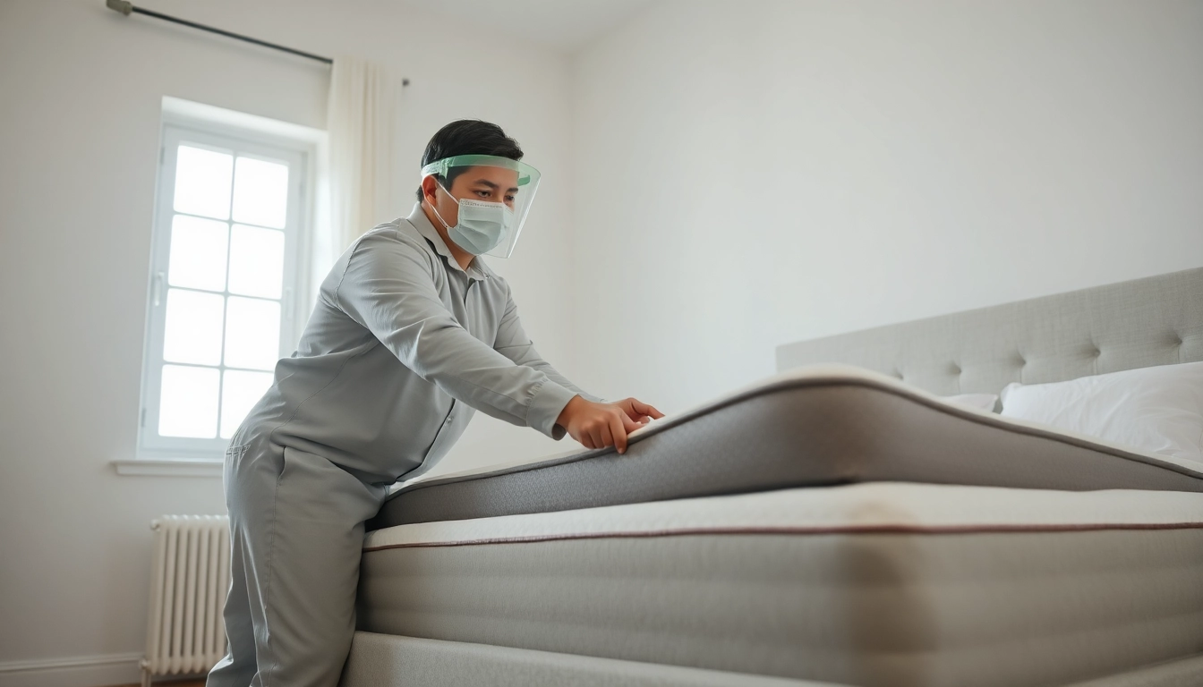 Efficient bed bug services near me with a professional inspecting a mattress.