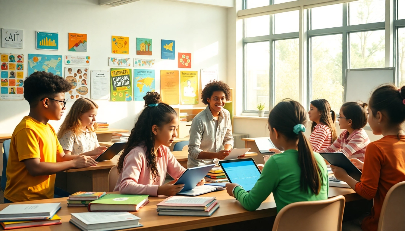 Engaged students collaborating in a modern education setting.
