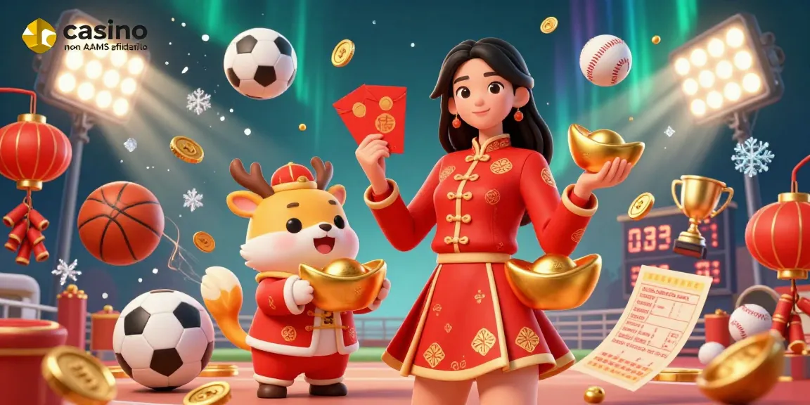 Scopri il vibrante mondo del casino non AAMS affidabile con elementi sportivi dinamici e personaggi festivi.