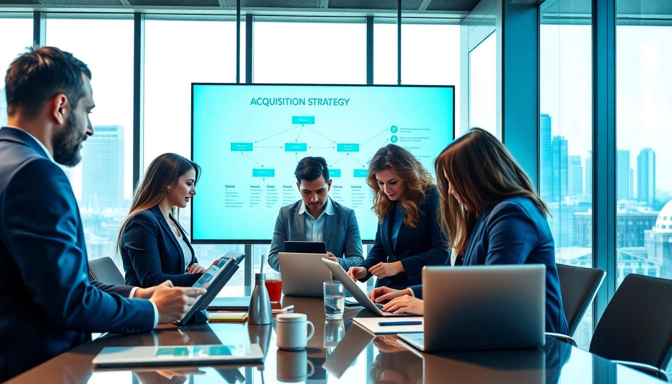 Collaborative team strategizing Acquisition Planning/Strategy Capture Management in a modern office.