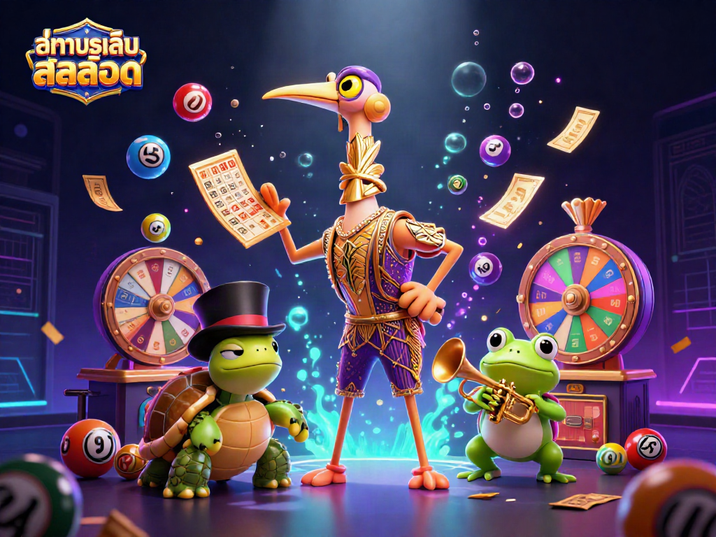 Experience ทดลองเล่นสล็อต with vibrant characters and dynamic casino elements in an engaging 3D illustration.
