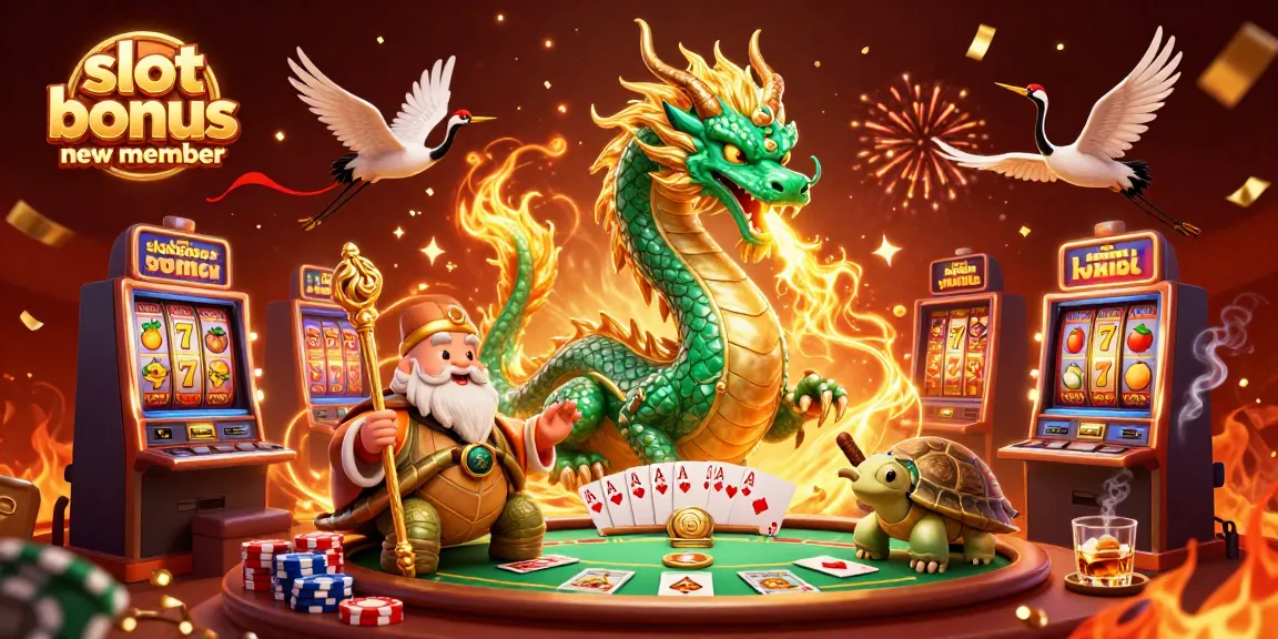 Spin to win with a slot bonus new member featuring mystical characters and vibrant casino elements.
