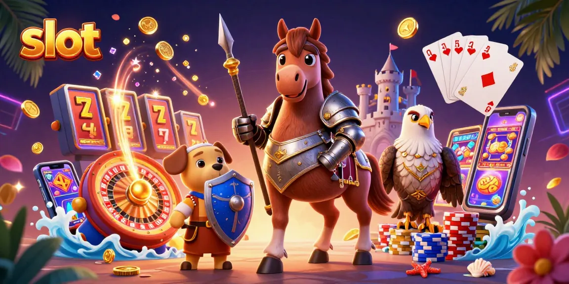 Spin slot machines with cartoon knight and squire in a vibrant casino scene.