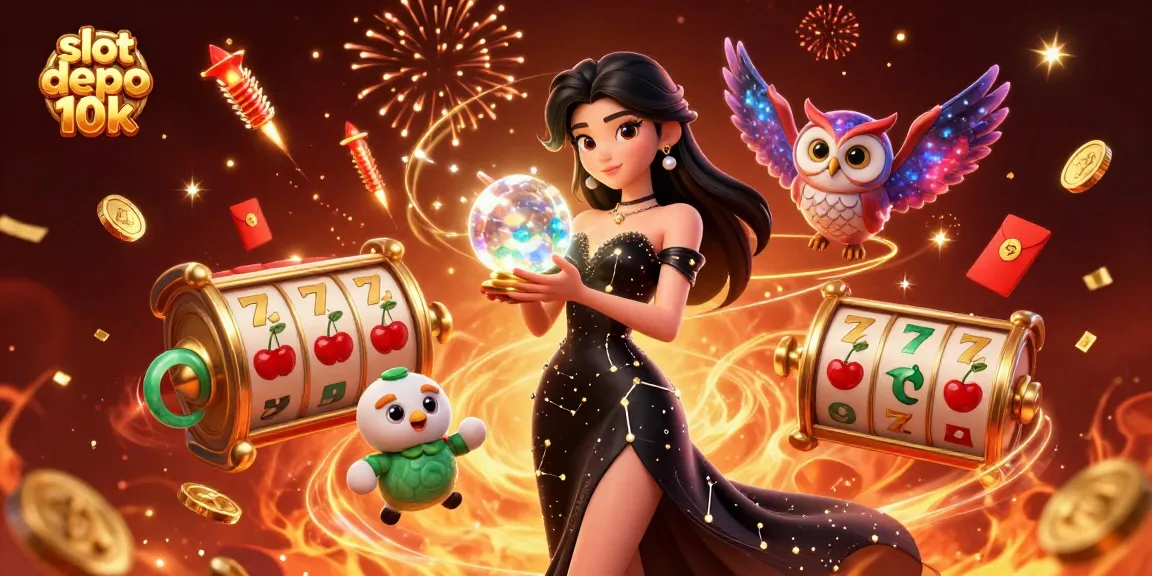 Experience thrilling wins with slot depo 10k in a vibrant 3D casino scene filled with excitement.