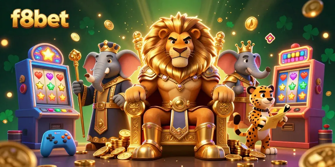 Experience thrilling gameplay at f8bet with vibrant slot machines and regal characters in a casino scene.