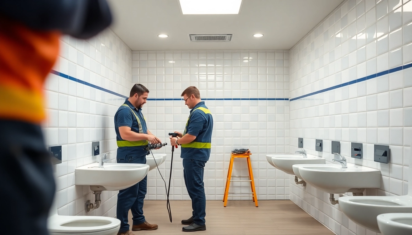 Transforming commercial toilet refurbishment with a professional team in action.