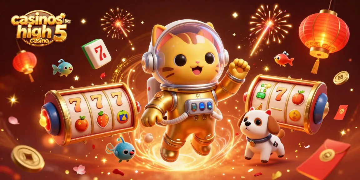 Experience fun with casinos like high 5 casino by spinning slots and winning prizes in this vibrant illustration.