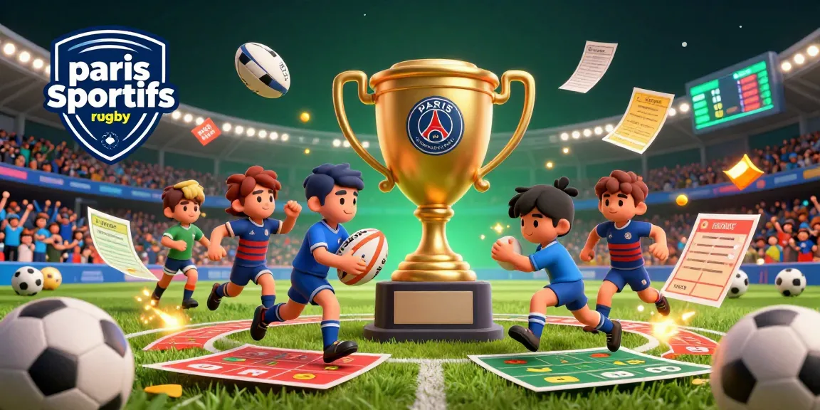 Pariez sur les paris sportifs rugby avec des éléments de sport dynamiques et lumières vives